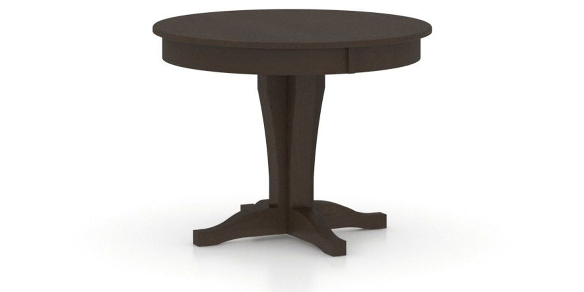 Canadel Round Dining Table 4242 with XC Base in 59 Davy's Grey, three-quarter view