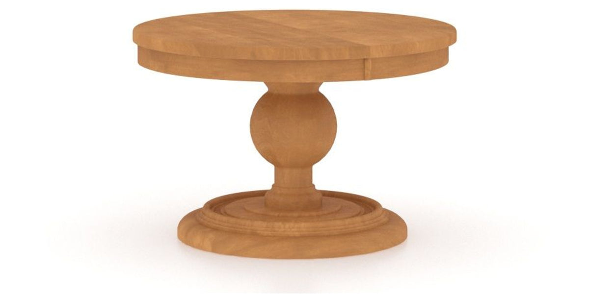 Canadel Round Dining Table 4848 with HQ Base, T Edge in Honey Washed, three-quarter view