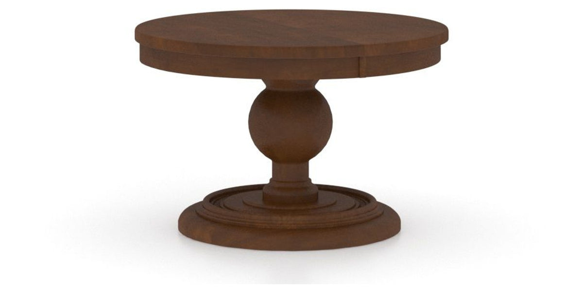 Canadel Round Dining Table 4848 with HQ Base, T Edge in 19 Cognac Washed, three-quarter view