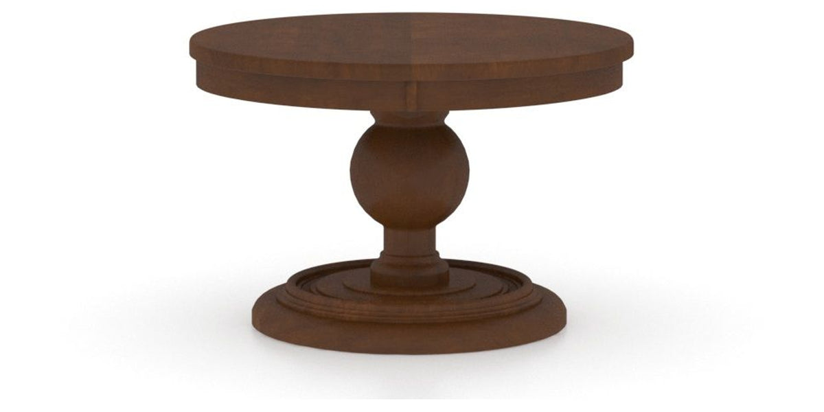 Canadel Round Dining Table 4848 with HQ Base, T Edge in 19 Cognac Washed, side view