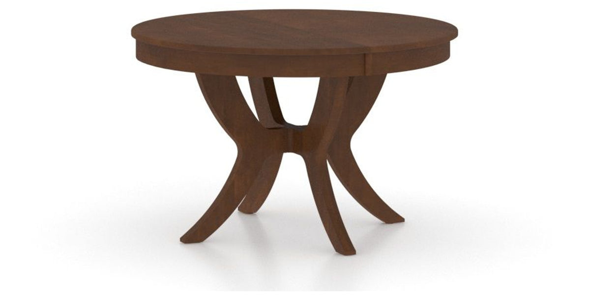 Canadel Round Dining Table 4848 with SI Base in 19 Cognac Washed, three-quarter view