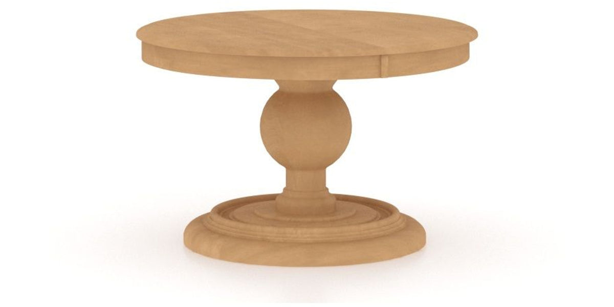 Canadel Round Dining Table 4848 with HQ Base, A Edge in 20 Caramel Washed, three-quarter view