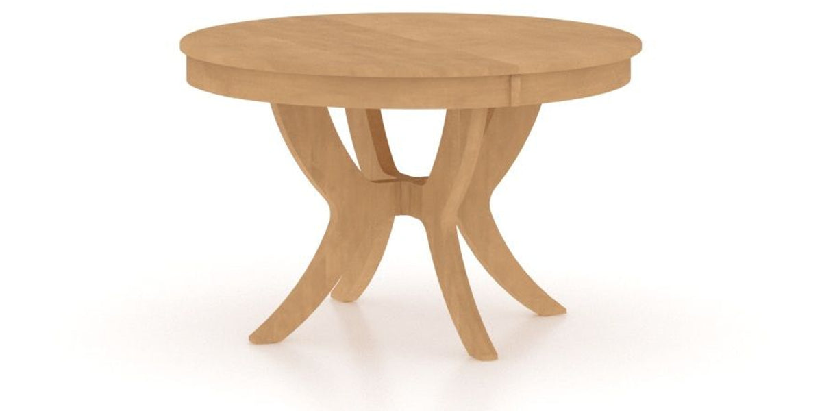 Canadel Round Dining Table 4848 with SI Base in 20 Caramel Washed, three-quarter view