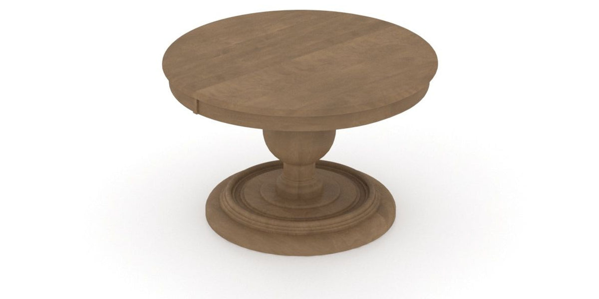 Canadel Round Dining Table 4848 with HQ Base, A Edge in 25 Pecan Washed, view from above