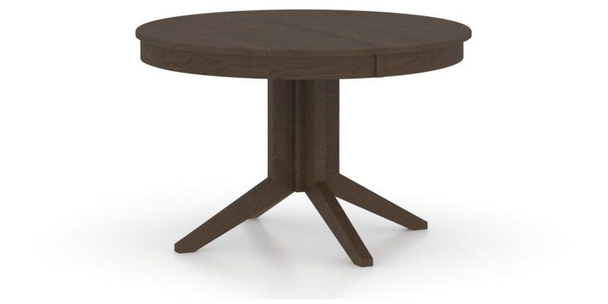 Canadel Round Dining Table 4848 with XQ Base in 29 Hazelnut Washed, three-quarter view