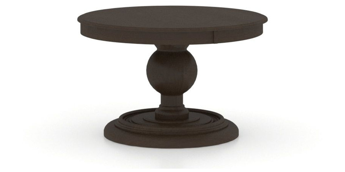 Canadel Round Dining Table 4848 with HQ Base, A Edge in 59 Davy's Grey, three-quarter view