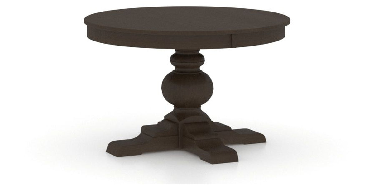 Canadel Round Dining Table 4848 with XT Base in 59 Davy's Grey, three-quarter view