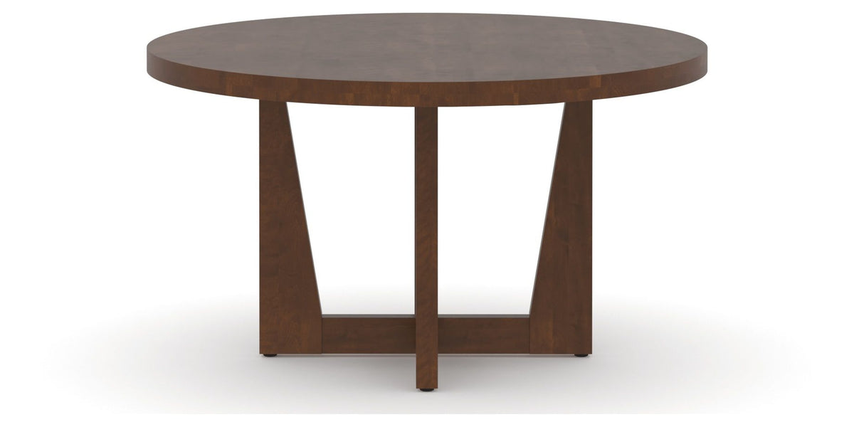 Canadel Modern Round Dining Table with MK Base in 19 Cognac Washed and Small Size, side view