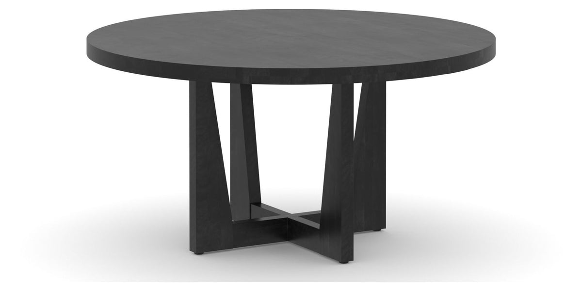 Canadel Modern Round Dining Table with MK Base in 09 Dark Smoke and Large Size, three-quarter view