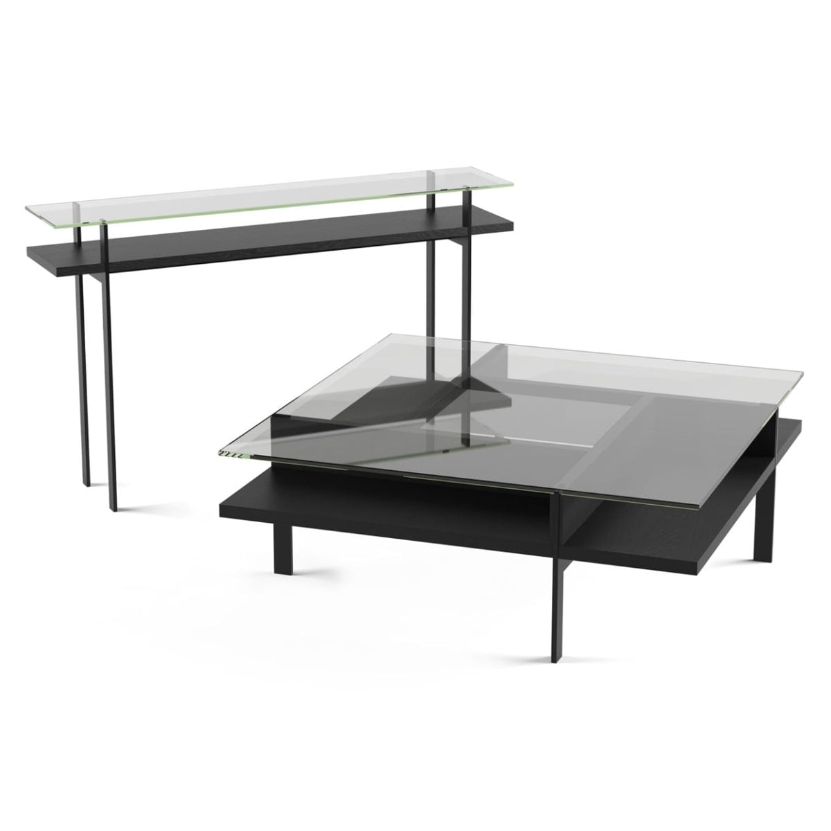BDi Terrace Coffee Table in Charcoal Stained Ash, on white, Square tabletop shape