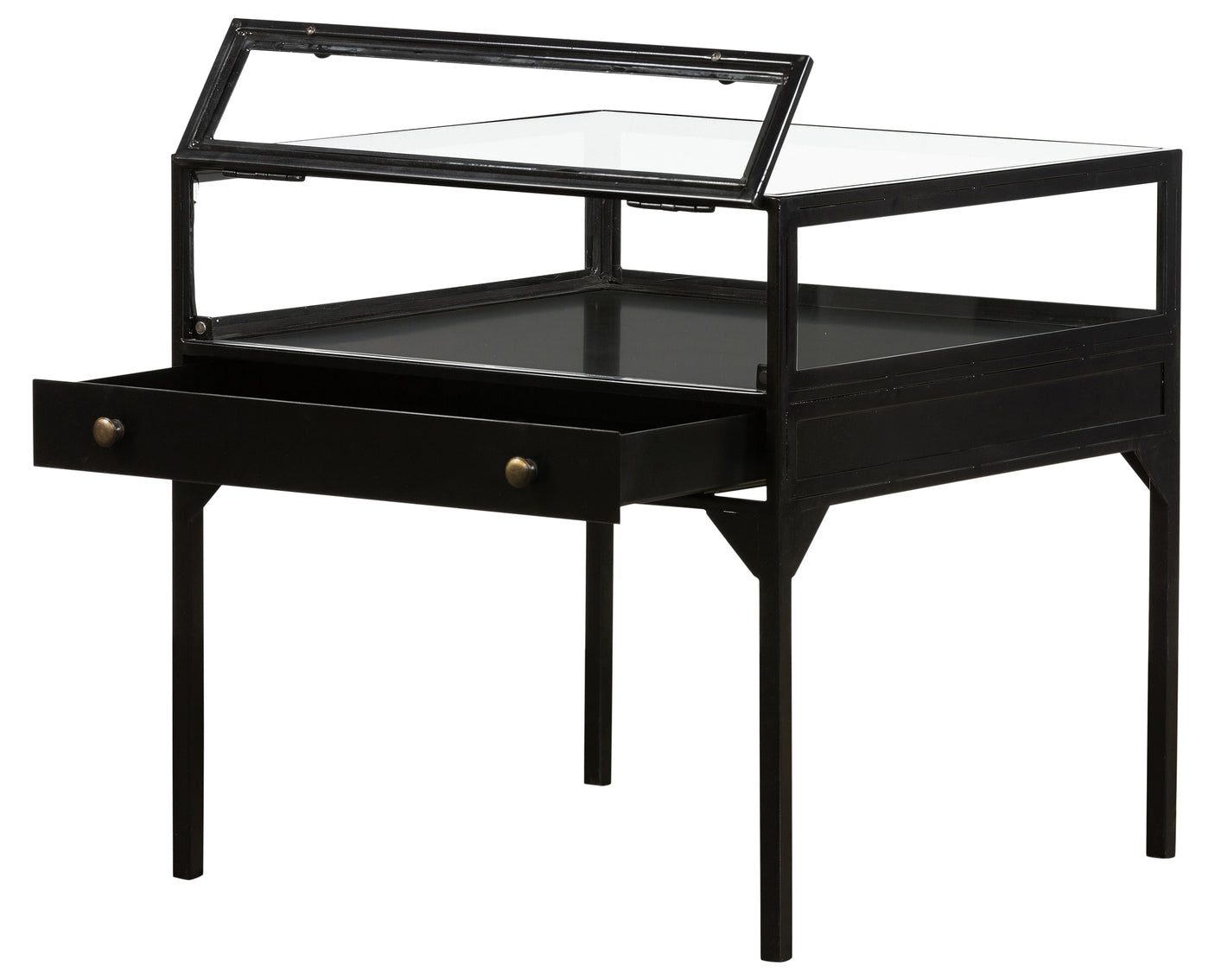 Black Iron with Tempered Glass | Shadow Box End Table | Valley Ridge Furniture
