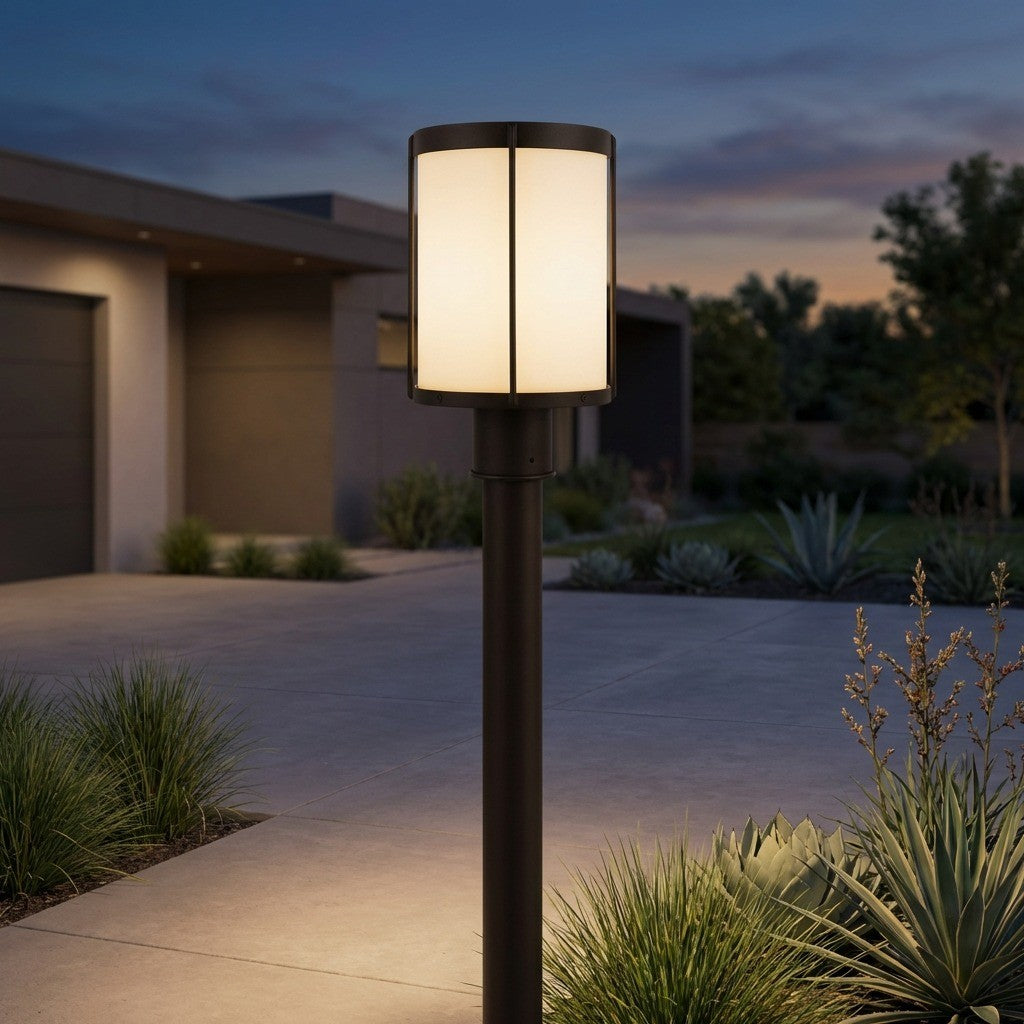 Luning 13 One Light Outdoor Post Lantern — Etched White Glass