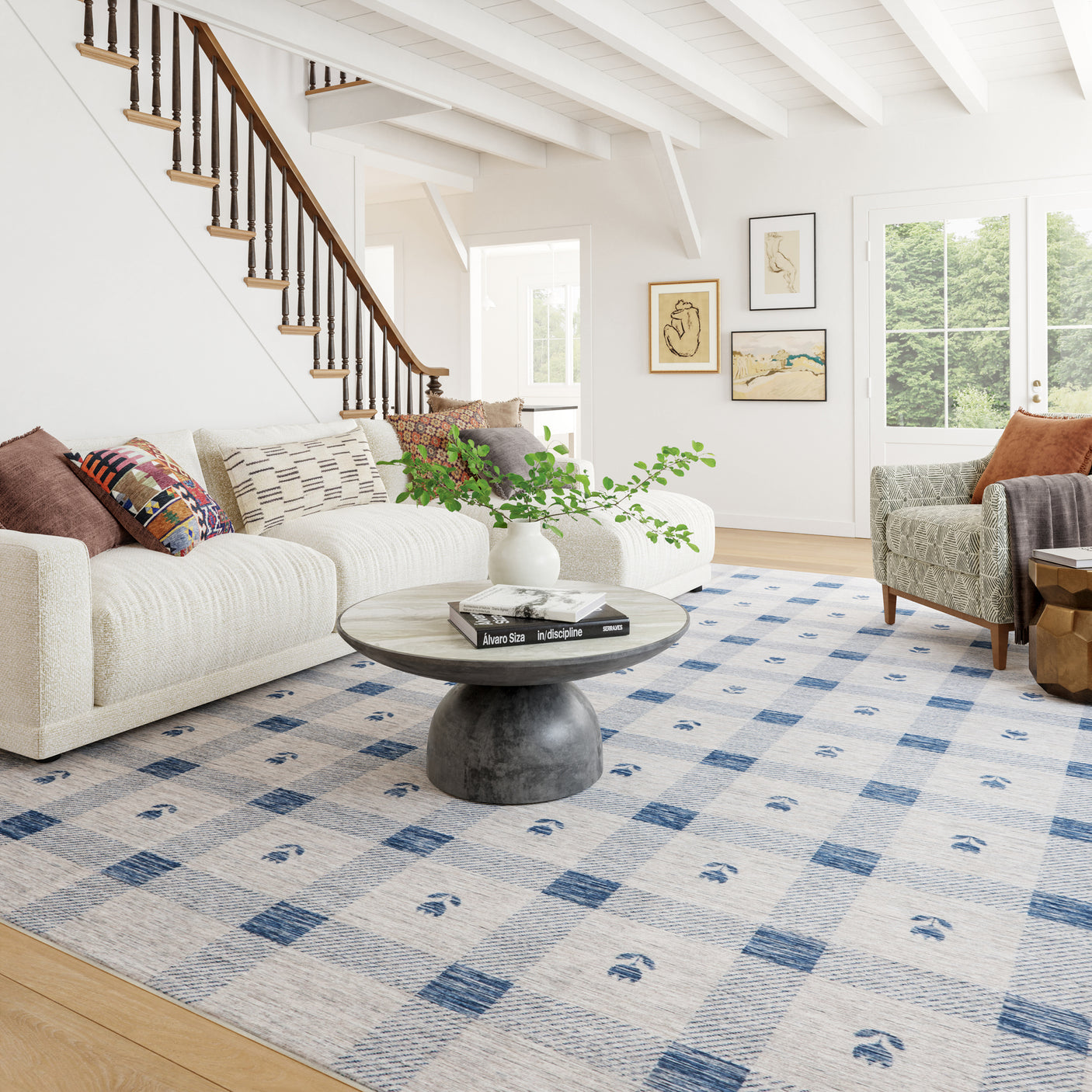 Valen Modern Plaid Machine Washable Rug