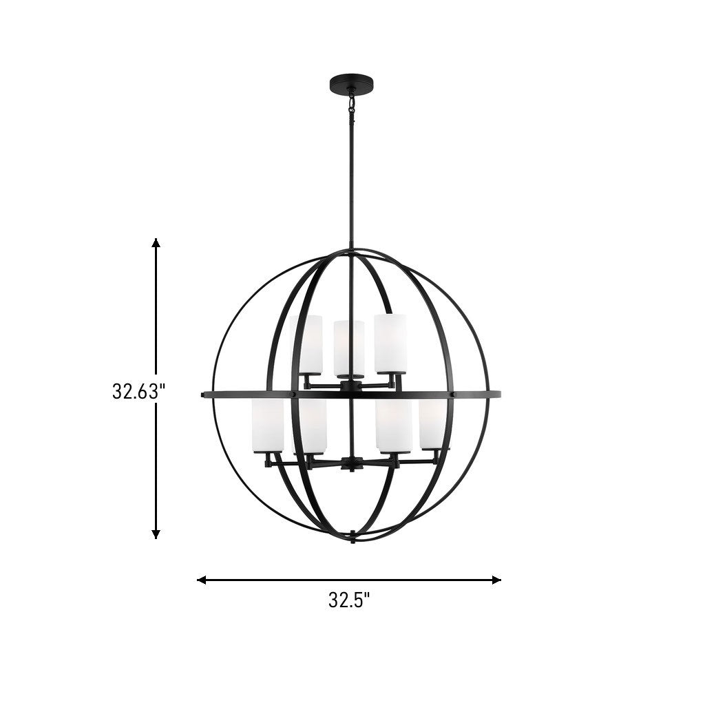 Alturas Nine Light Chandelier — Etched / White Inside