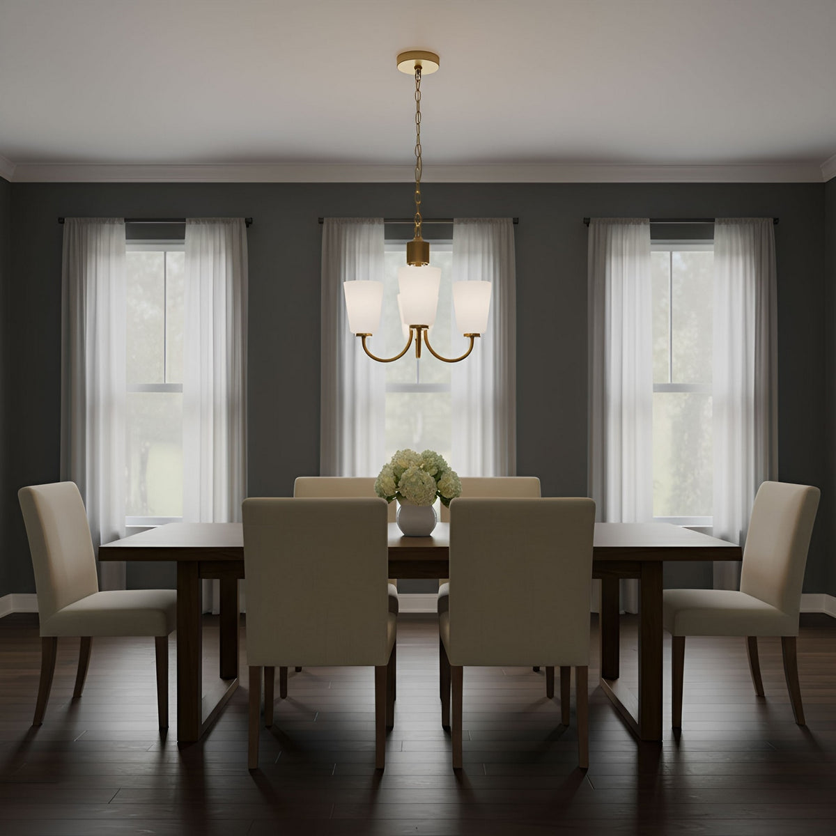 Miles Three Light Chandelier — Etched white
