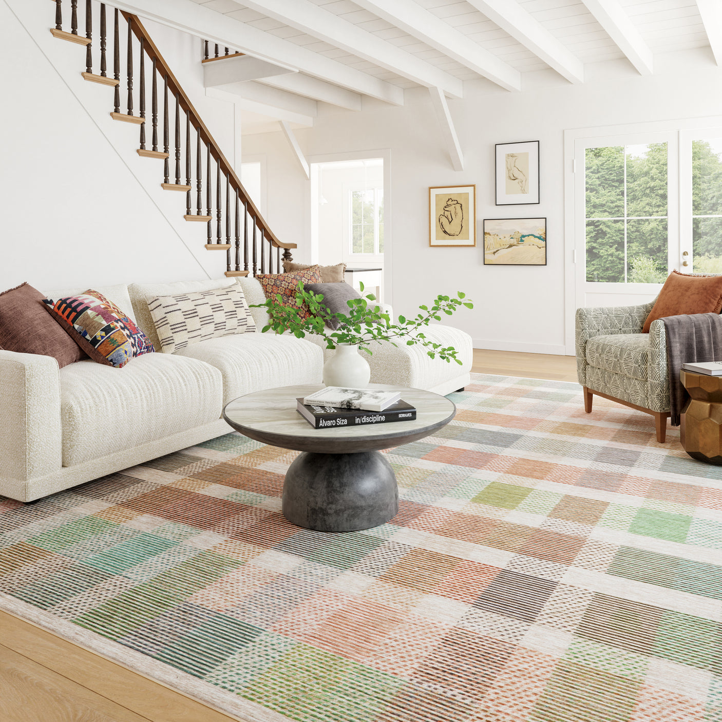 Chanan Farmhouse Plaid Machine Washable Rug