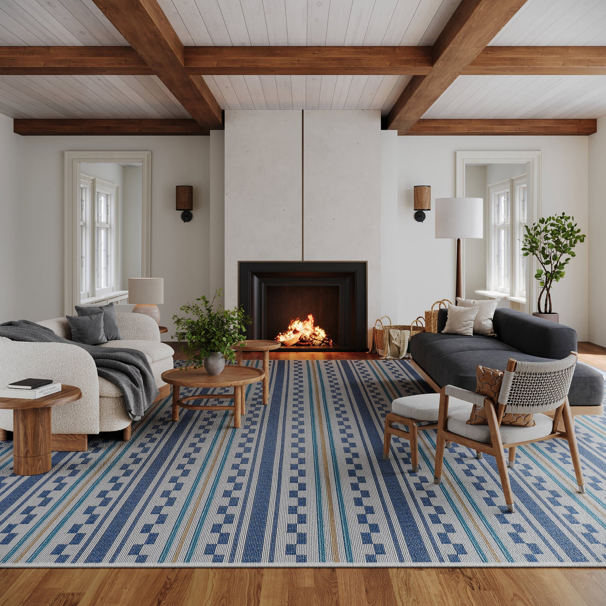 Dash & Albert Caldera Modern Checkered Indoor/Outdoor Rug in Blue, photo 4