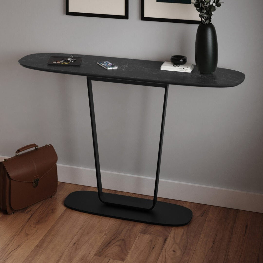 BDi Cloud 9 1183 Console Table in Nimbus Black, in a room setting