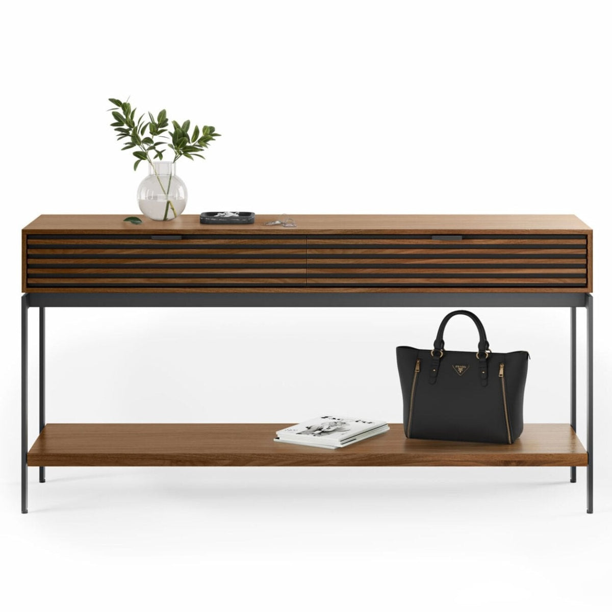 BDi Cora 1173 Console Table in Natural Walnut, on white