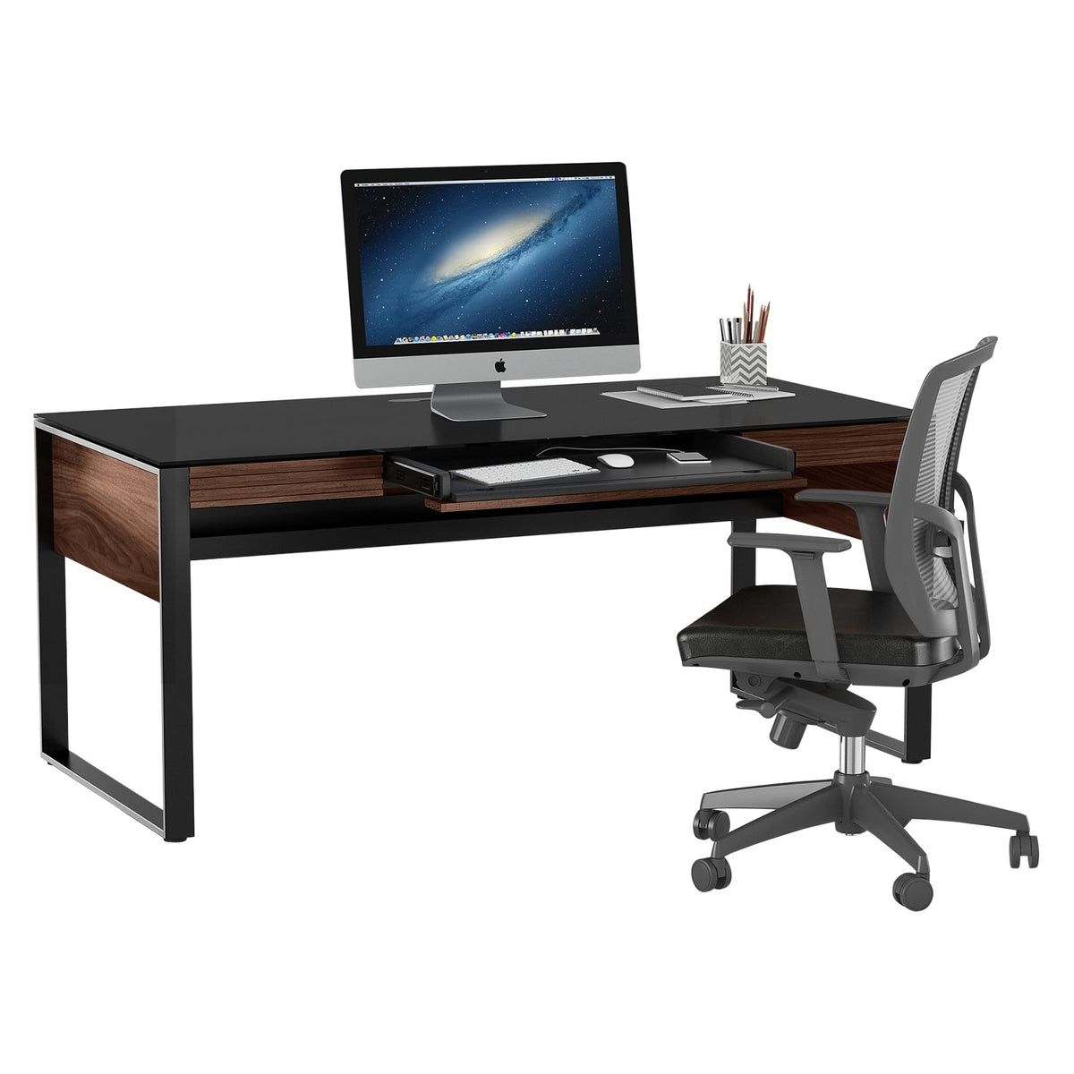 BDi Corridor 6521 Executive Office Desk in Chocolate Stained Walnut, on white