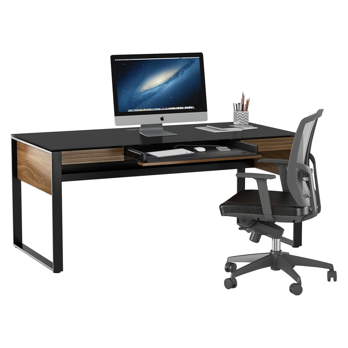 BDi Corridor 6521 Executive Office Desk in Natural Walnut, on white