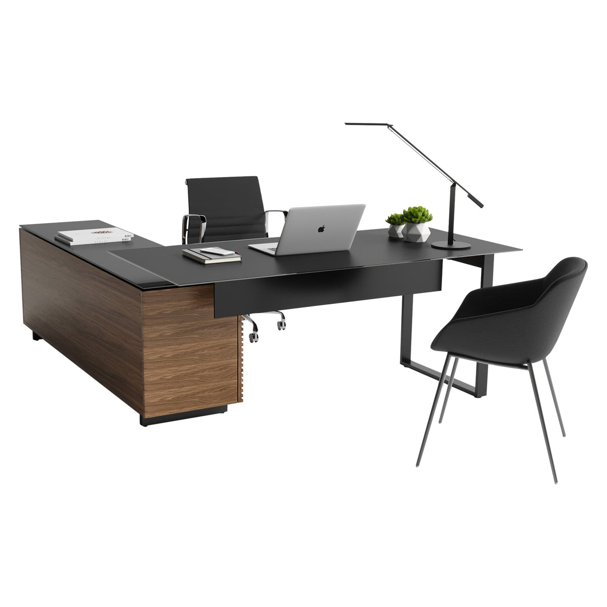 BDi Corridor 6531 L-Shaped Office Desk in Natural Walnut, on white