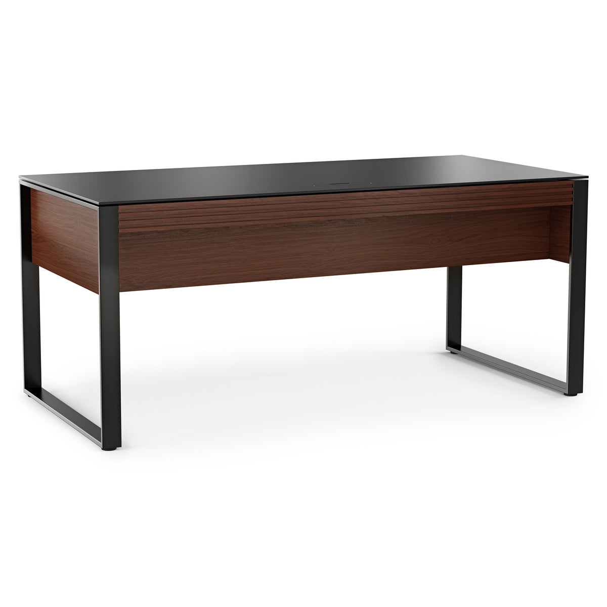 BDi Corridor 6521 Executive Office Desk in Chocolate Stained Walnut, three-quarter view, on white