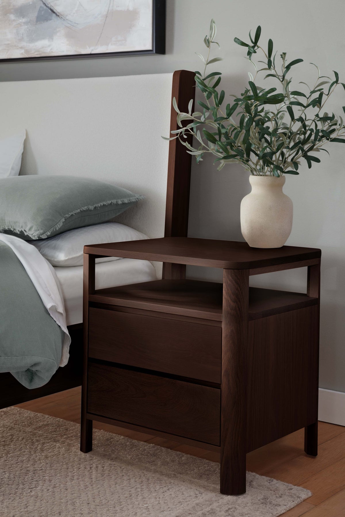 West Bros Curva Night Table in 22 Mocha, in a room setting