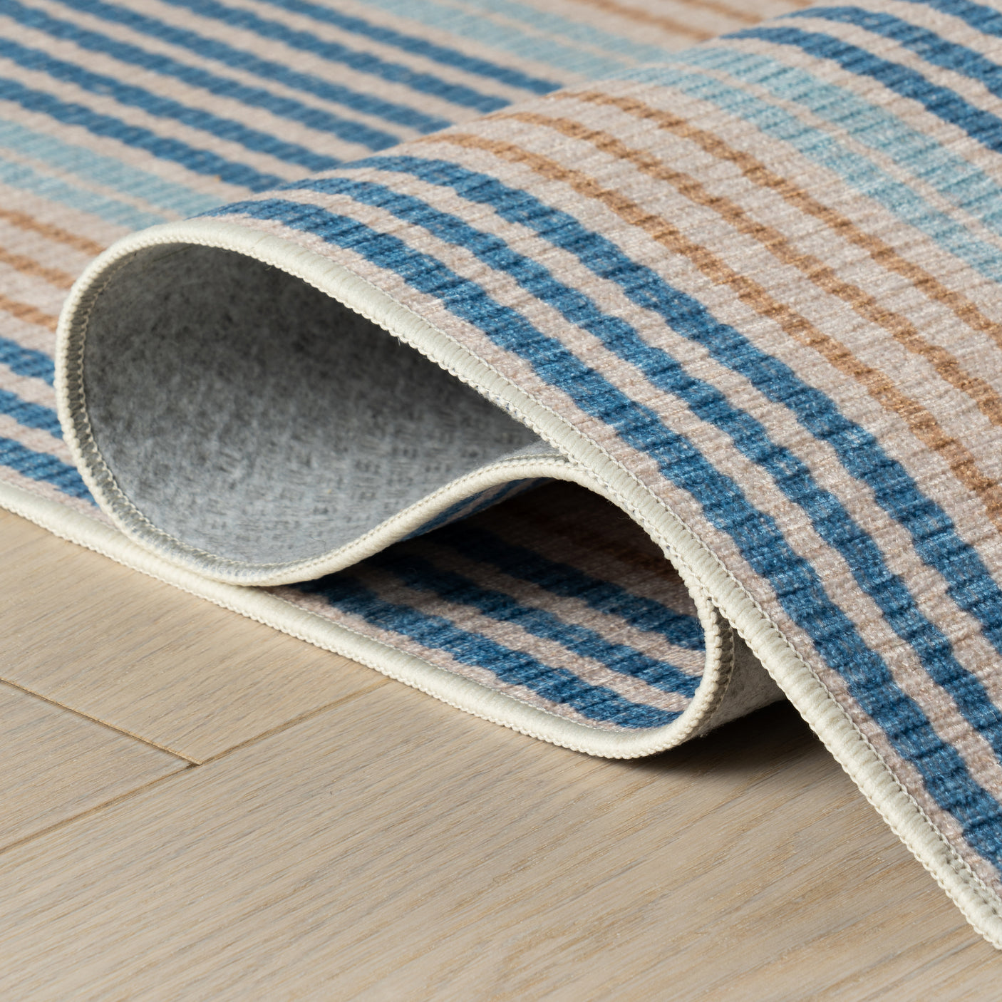Tyne Coastal Striped Machine Washable Rug