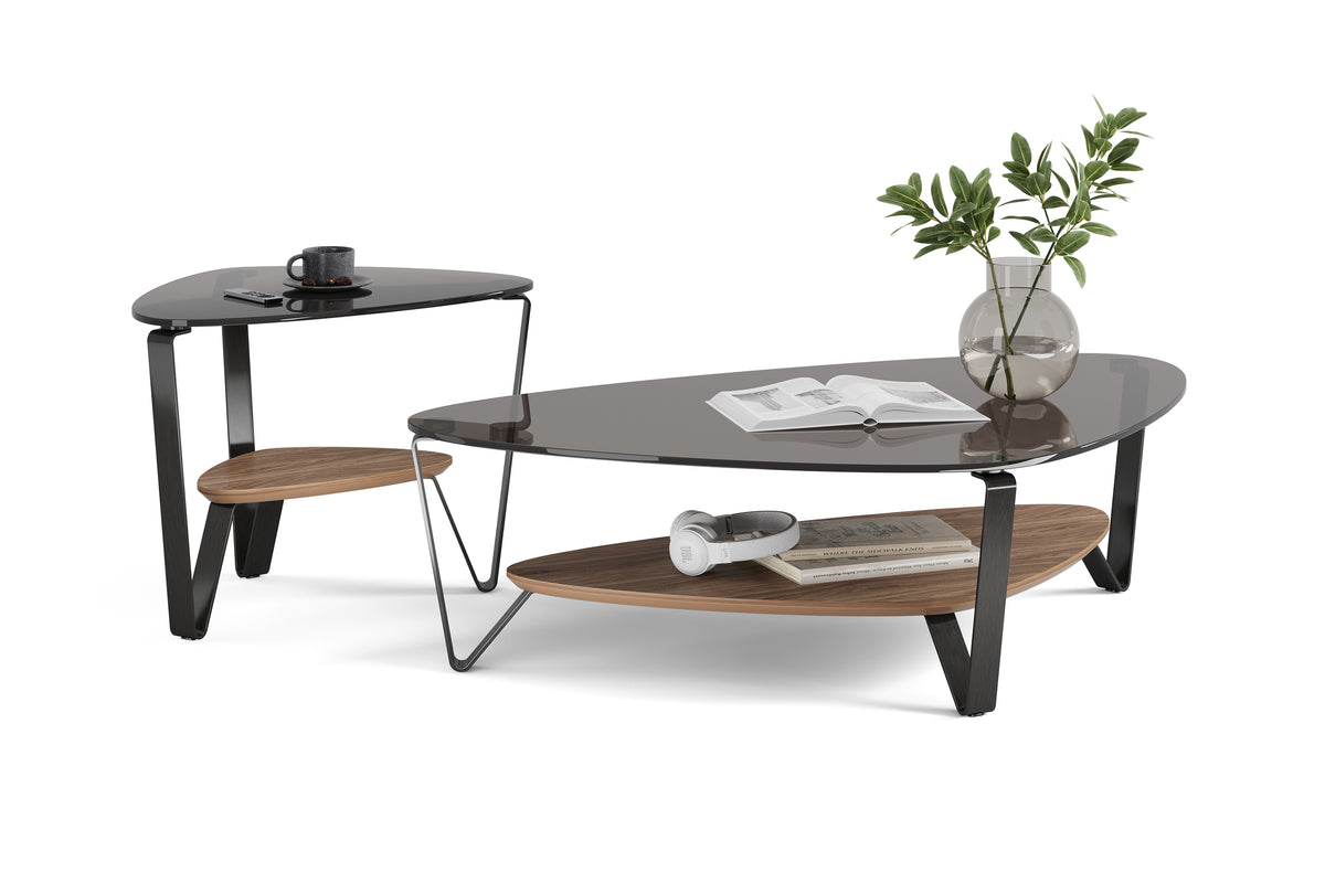 BDi Dino 1367 End Table in Natural Walnut, with the large coffee table, on white
