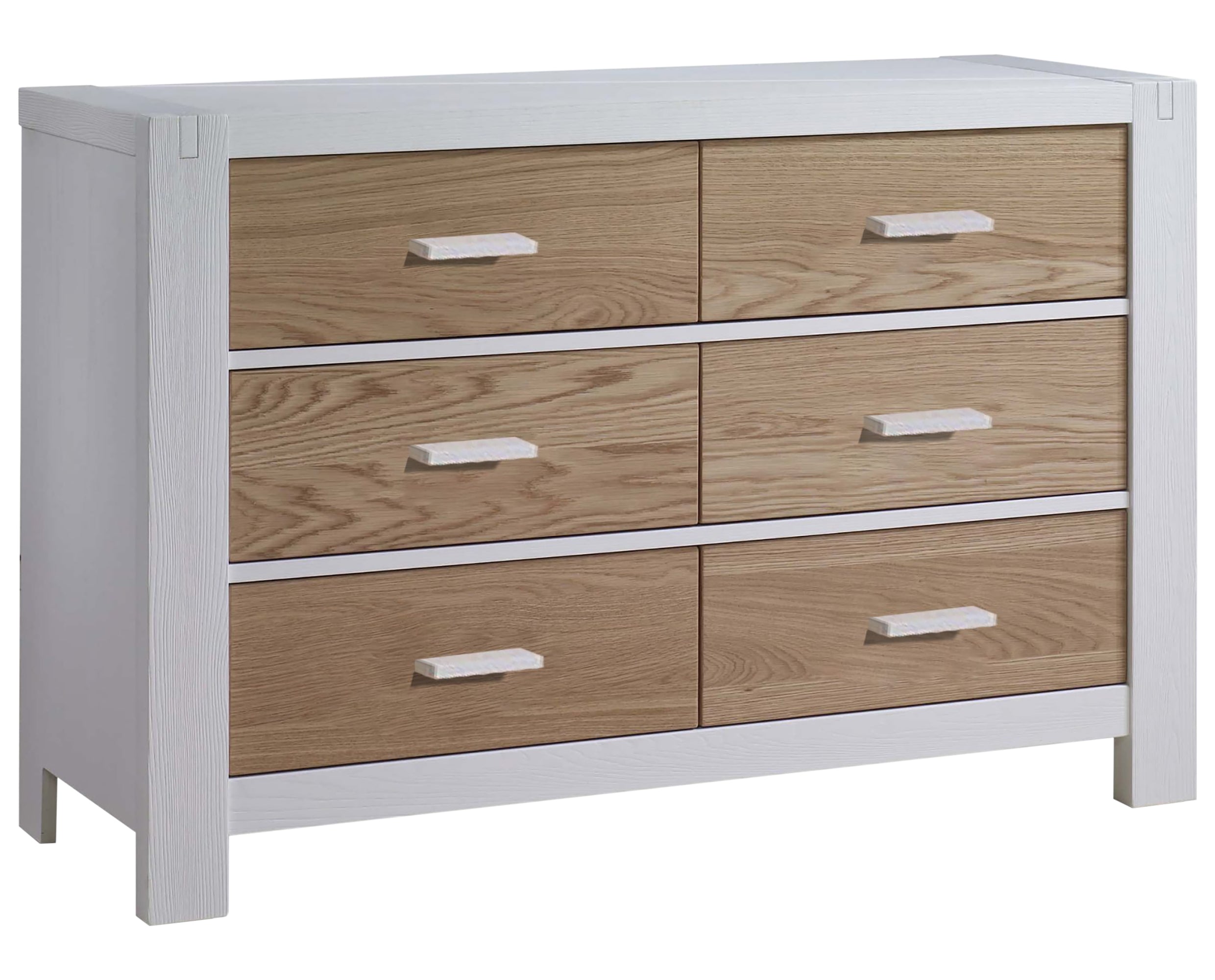 White Brushed Oak with Natural Oak | Rustico Moderno Double Dresser | Valley Ridge Furniture