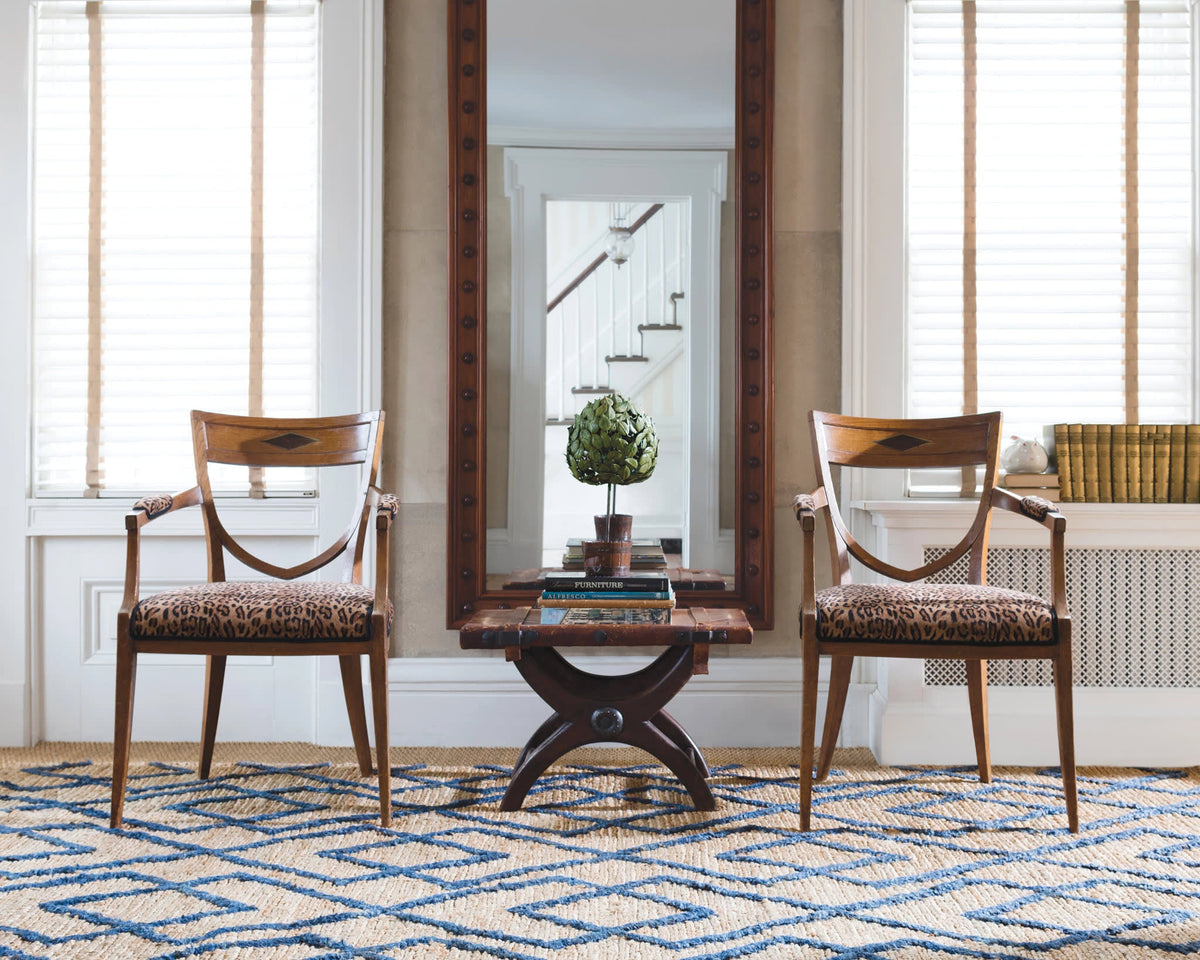 Dash & Albert Marco Jute Soumak Handwoven Rug in Navy, sitting area setting