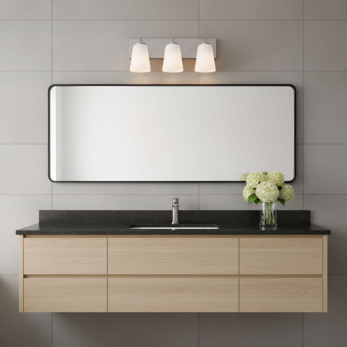 Miles Three Light Bath — Etched white glass