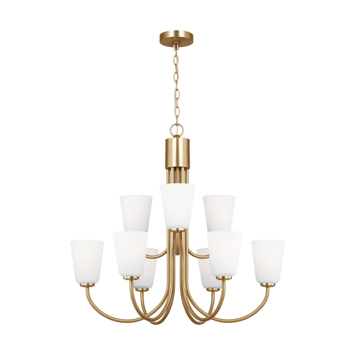 Miles Nine Light Chandelier — Etched white