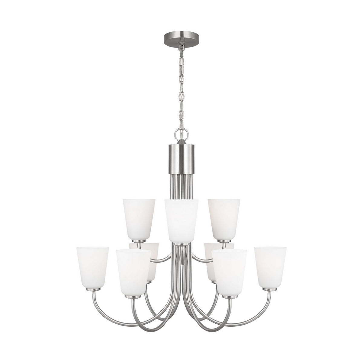 Miles Nine Light Chandelier — Etched white