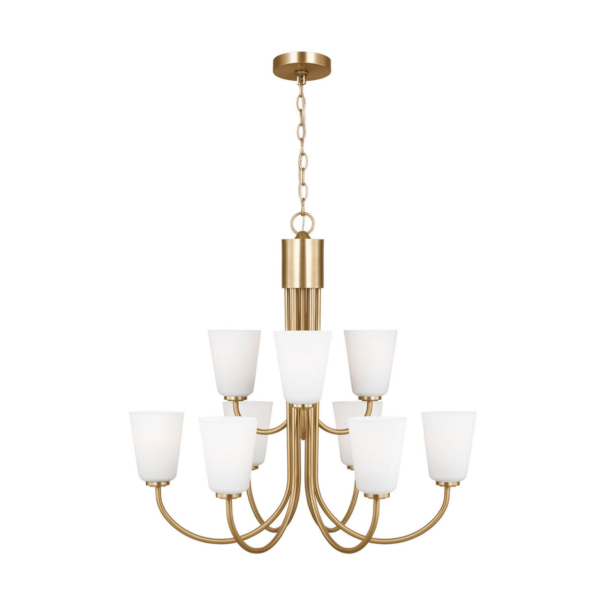 Miles Nine Light Chandelier — Etched white