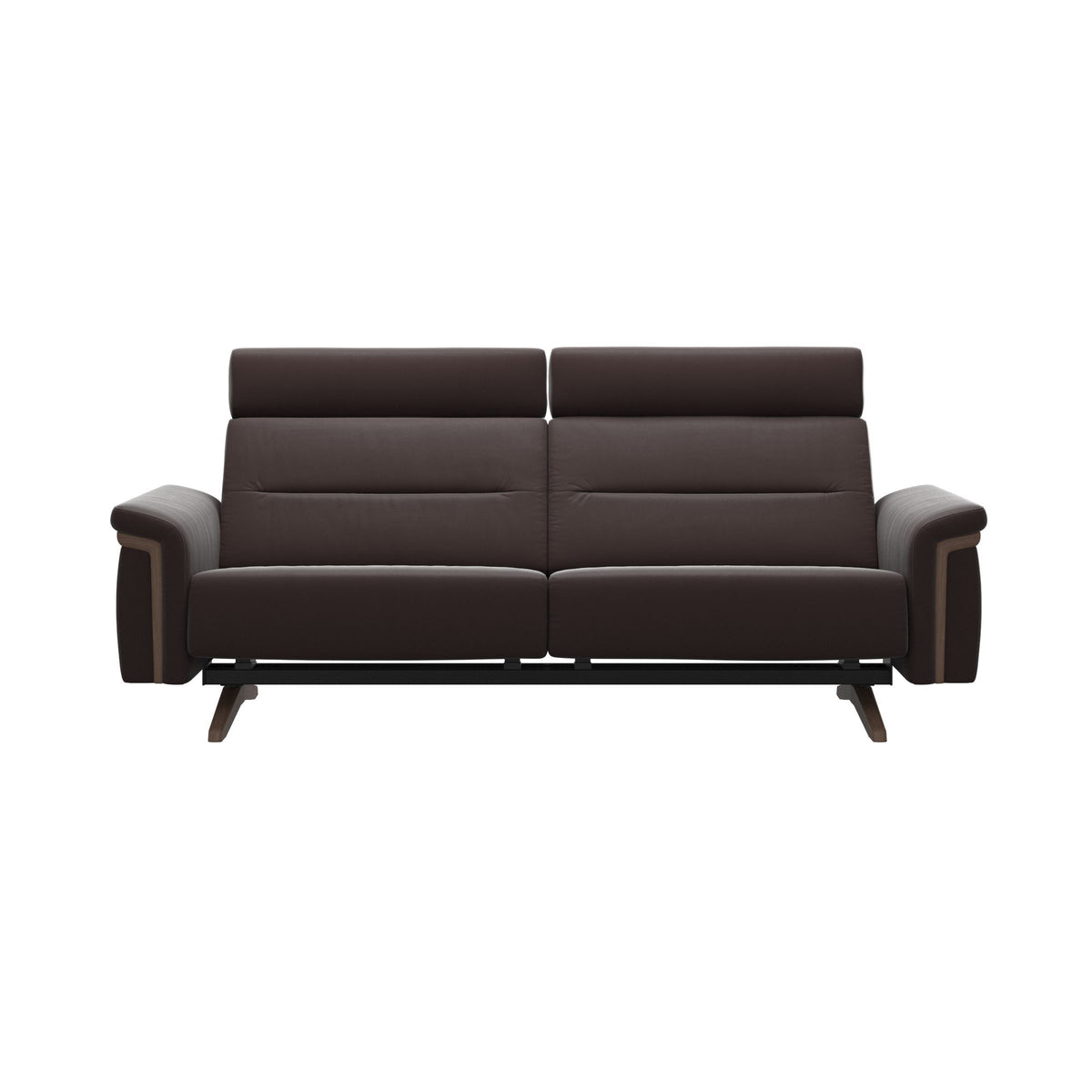 Stressless Stella Wood 2.5-Seater Sofa with 2 Headrests in Paloma Chocolate, Walnut, front view