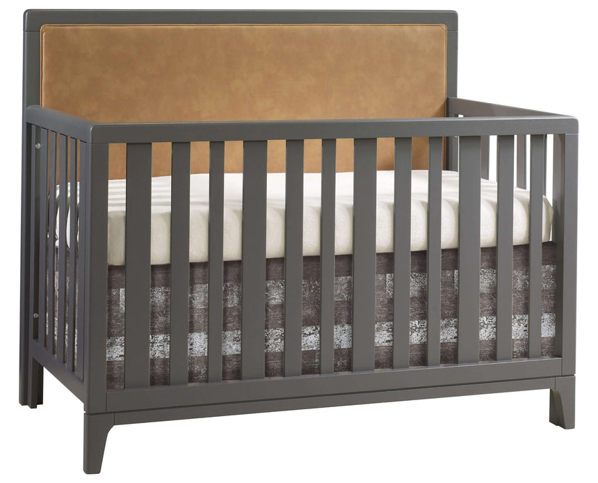 Charcoal Oak with Caramel Bonded Leather | Kyoto Convertible Crib w/Caramel Upholstered Headboard Panel | Valley Ridge Furniture