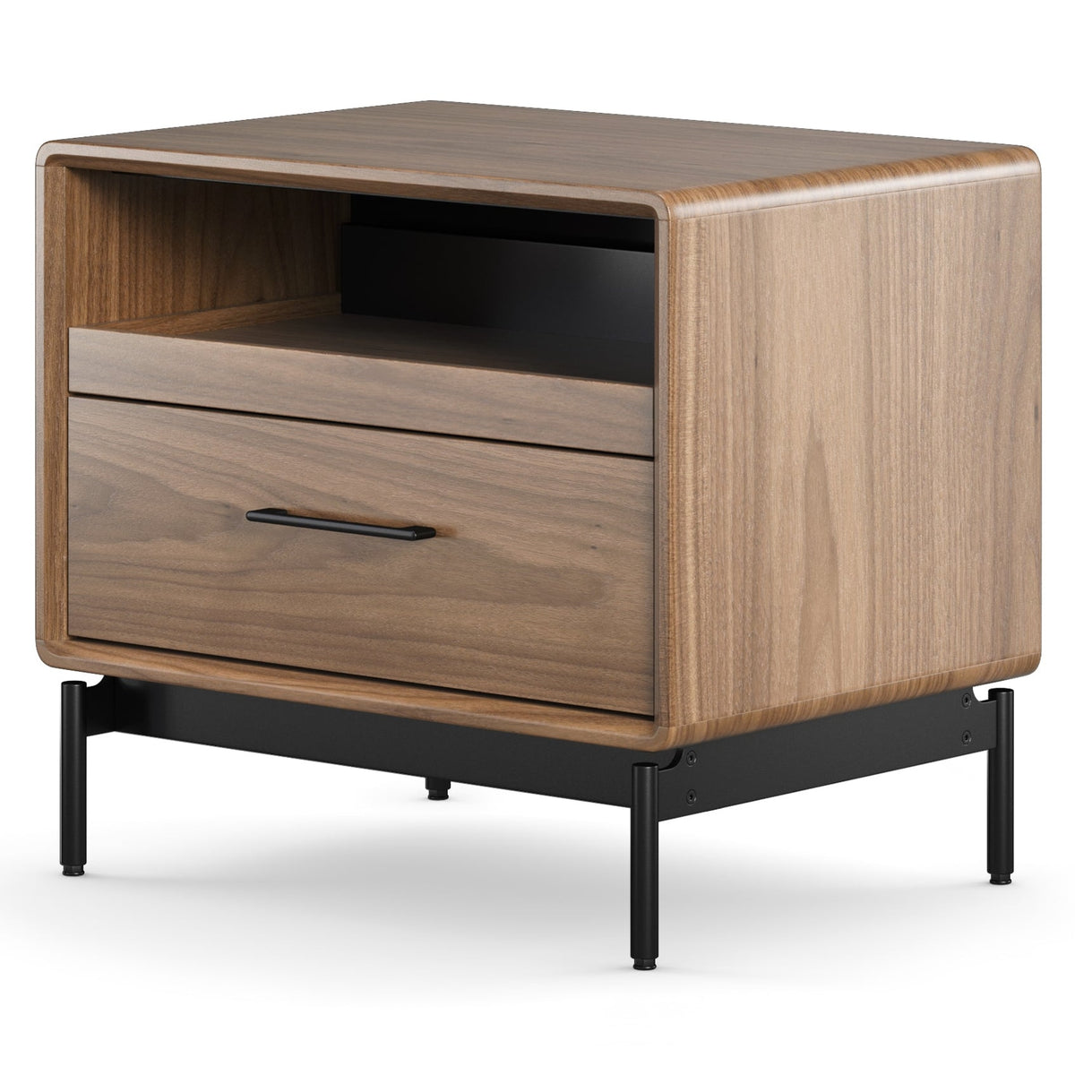 BDi Linq Nightstand in Natural Walnut, 28-inch, angled view, on white