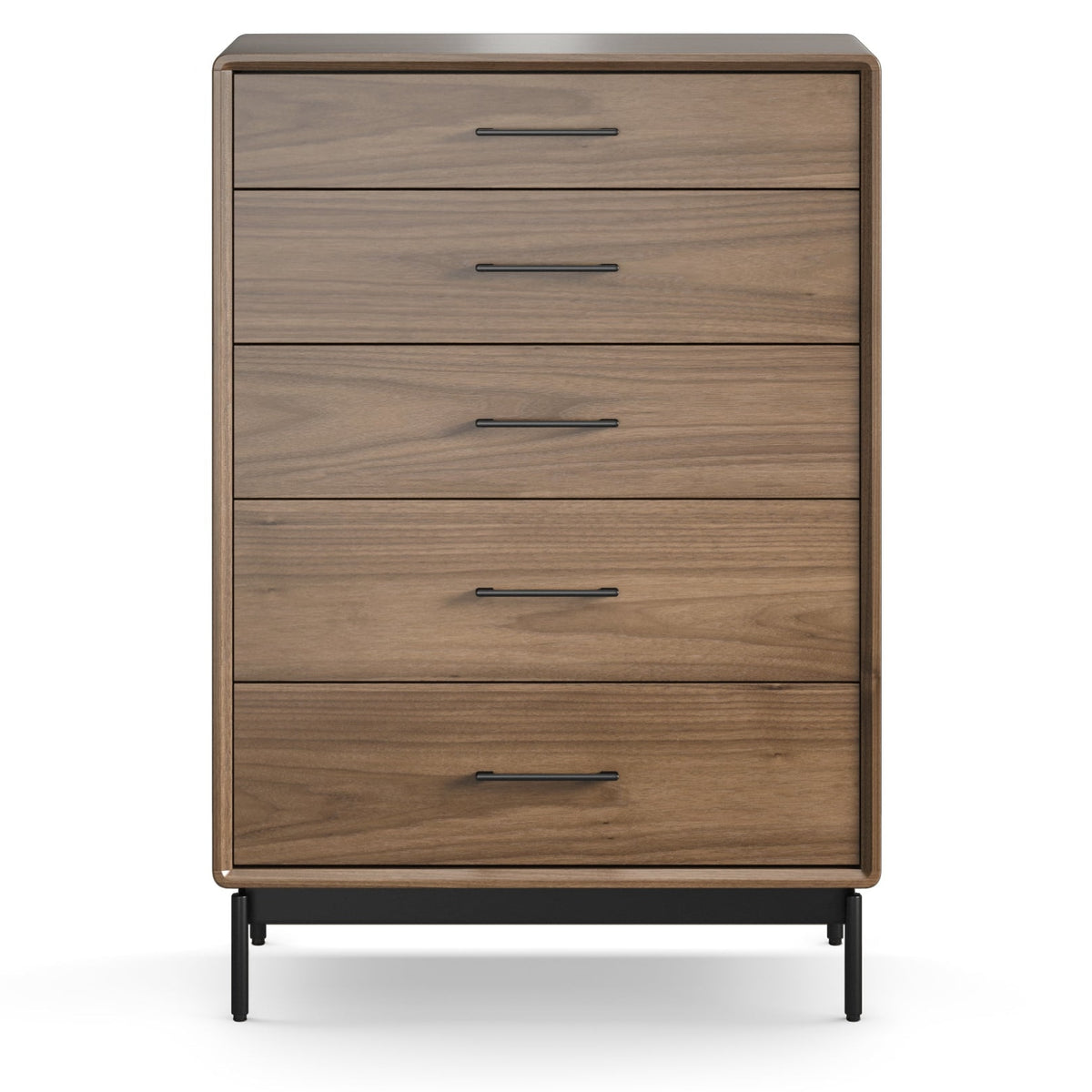 BDi Linq 9185 5 Drawer Chest in Natural Walnut, front view, on white
