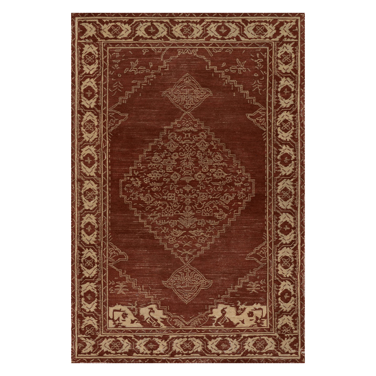 Dash & Albert Quenl Vintage Handmade Wool Rug in Red, on white