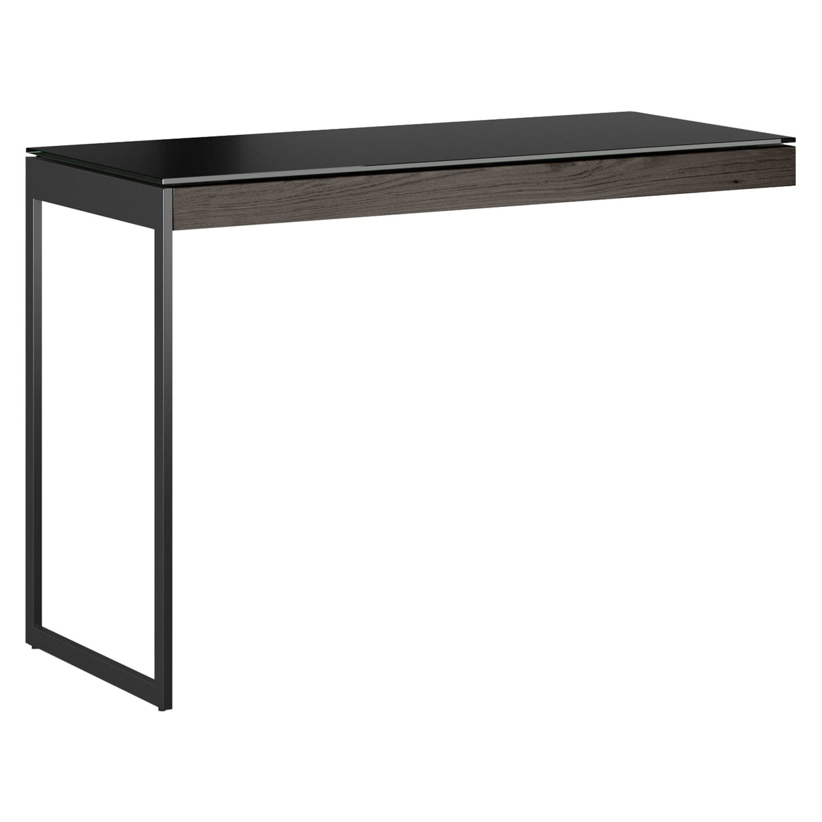 BDi Sequel 20 6112 Desk Extension in Charcoal Stained Ash, on white, Black metal colour