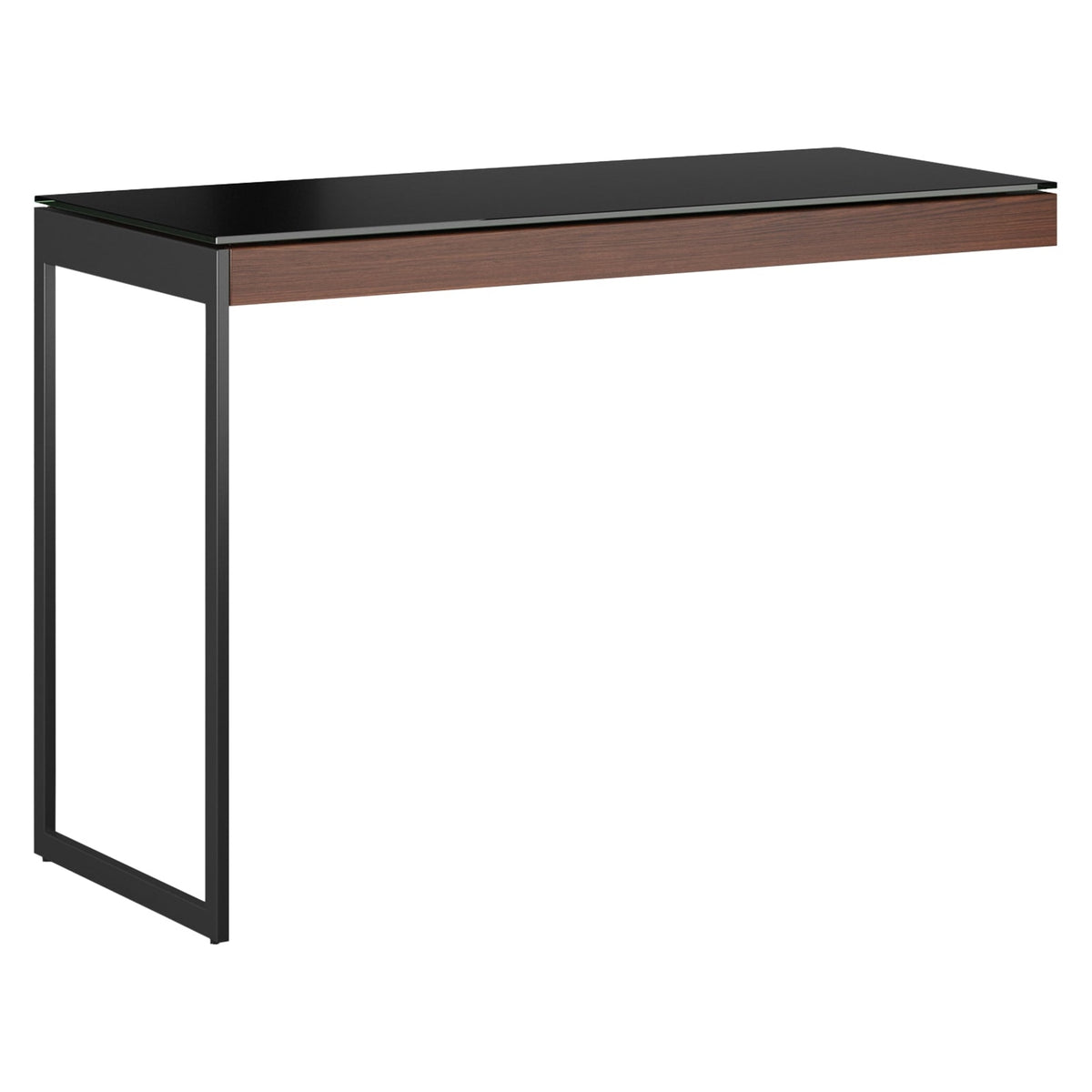 BDi Sequel 20 6112 Desk Extension in Chocolate Stained Walnut, on white, Black metal colour