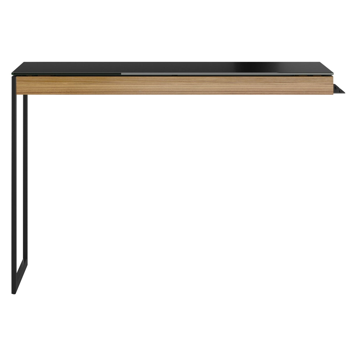 BDi Sequel 20 6112 Desk Extension in Natural Walnut, on white, Black metal colour