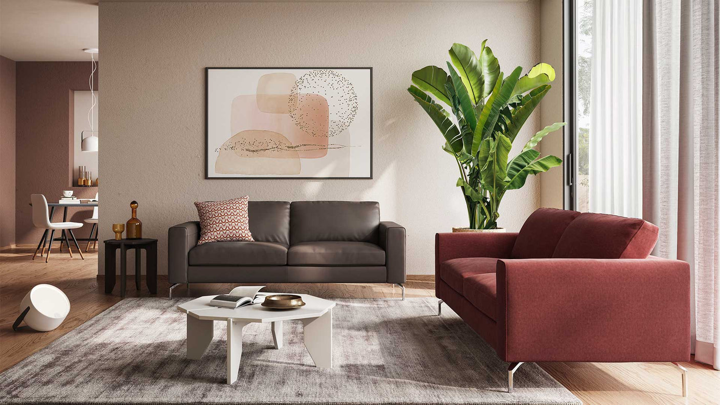 Denver Leather Granite with Matte Black Metal | Natuzzi Sollievo 3-Seater Sofa | Valley Ridge Furniture