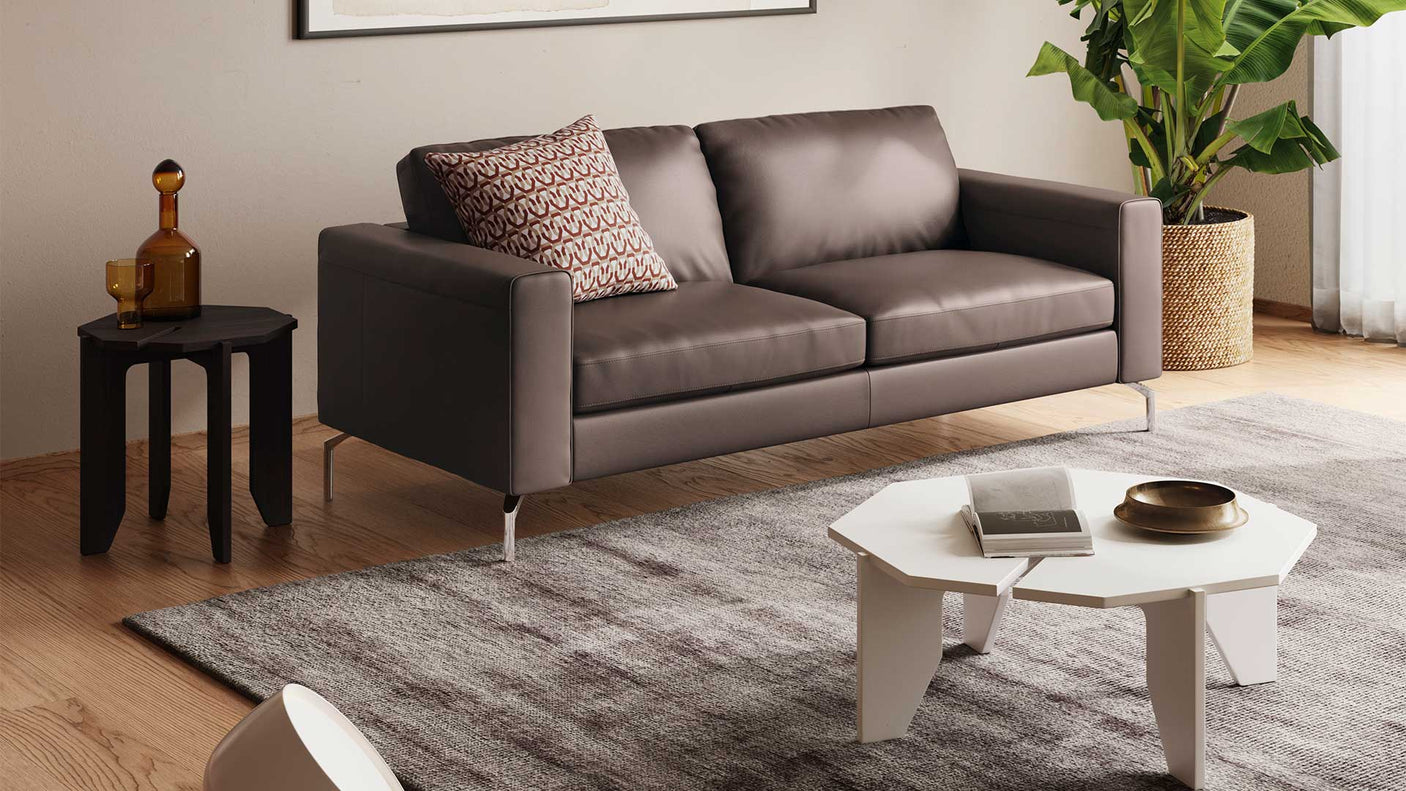 Denver Leather Granite with Matte Black Metal | Natuzzi Sollievo 3-Seater Sofa | Valley Ridge Furniture