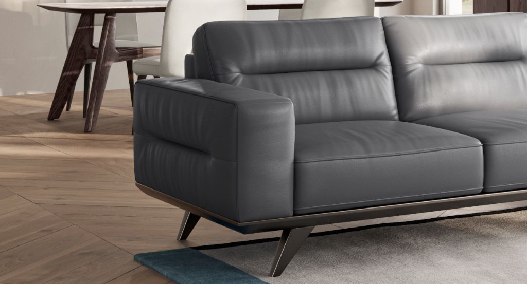 Le Mans Leather Grey with Wenge Wood | Natuzzi Adrenalina 3-Seater Sofa | Valley Ridge Furniture