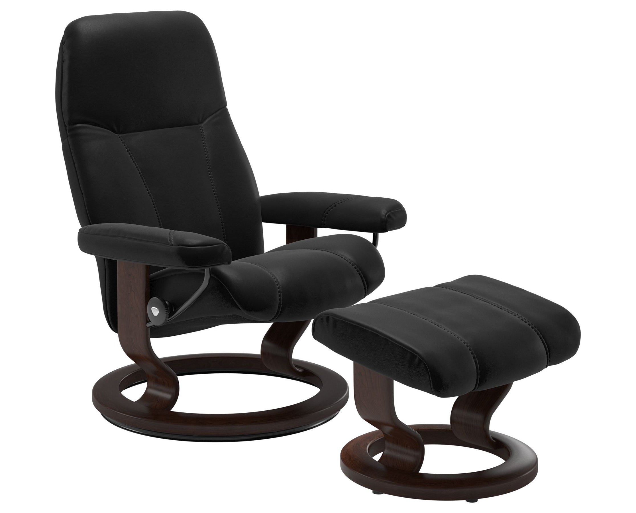 Batick Leather Black S/M/L and Brown Base | Stressless Consul Classic Recliner | Valley Ridge Furniture