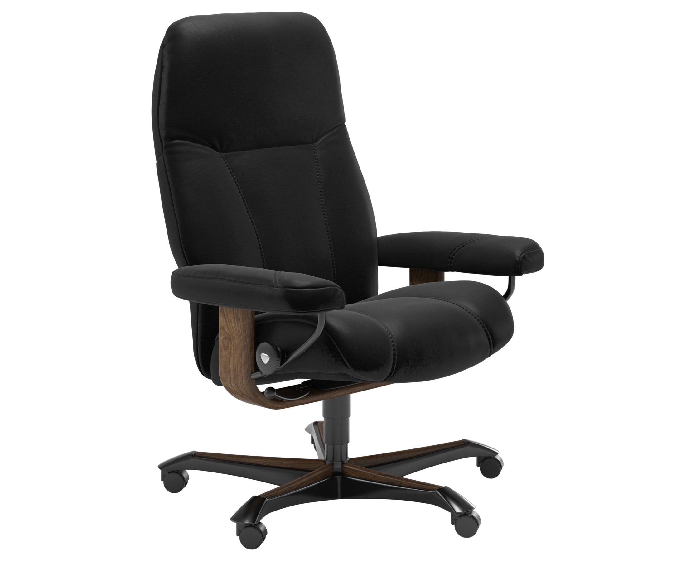 Batick Leather Black M and Teak Base | Stressless Consul Home Office Chair | Valley Ridge Furniture