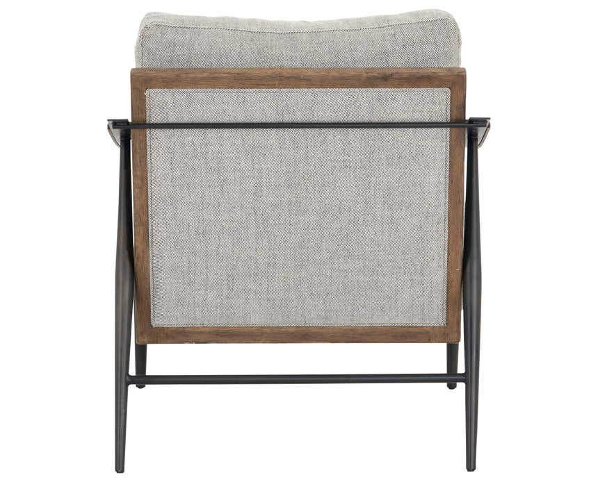 Gabardine Grey Fabric & Distressed Natural Parawood with Gunmetal Iron | Kennedy Chair | Valley Ridge Furniture